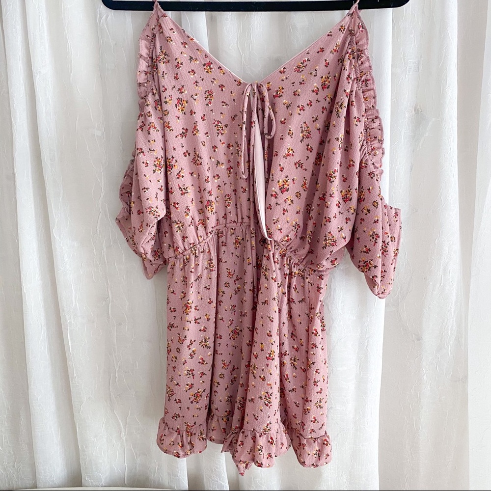 Francescas Pink Floral Romper with Ruffles